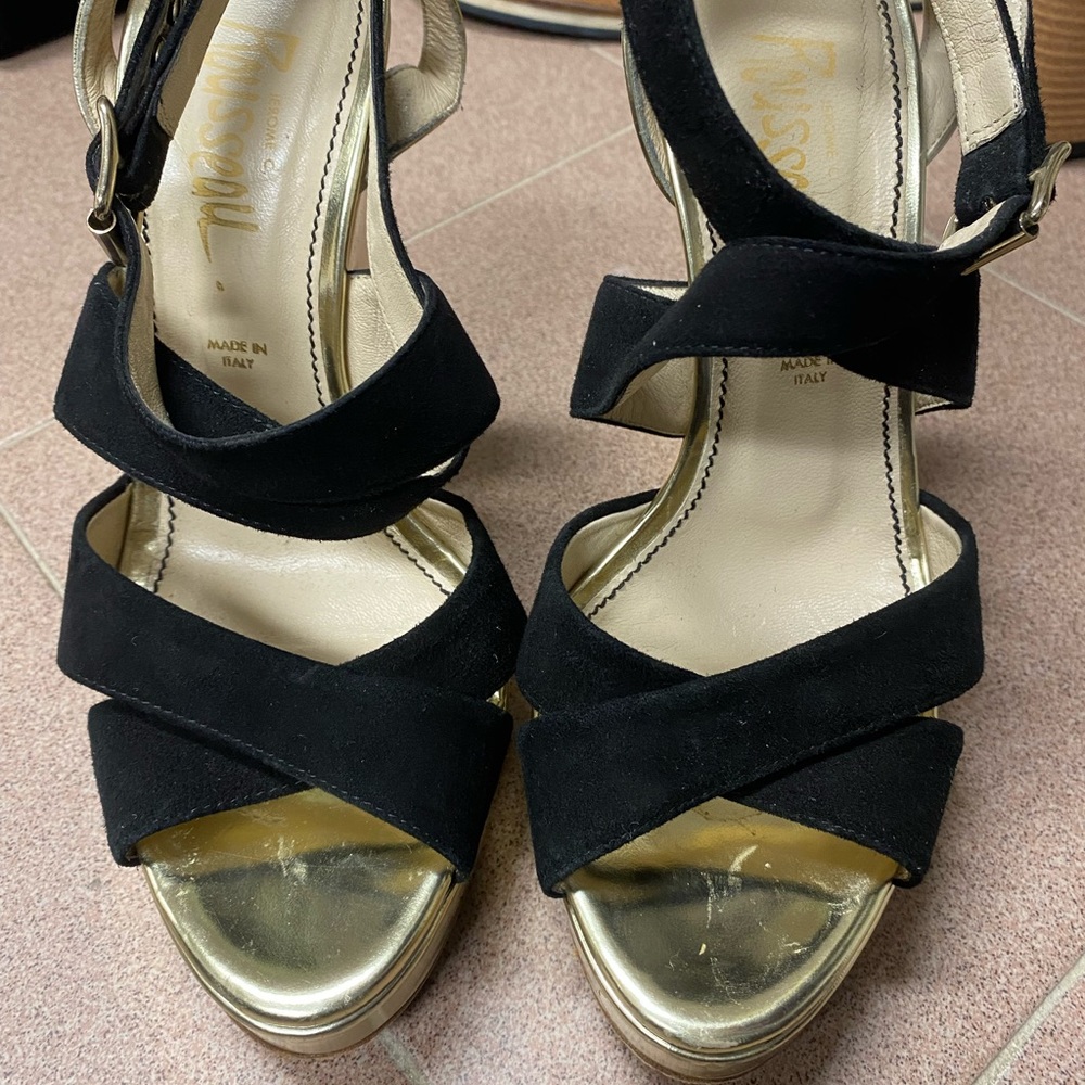 Jerome Rousseau black and gold sandals